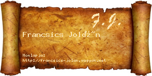 Francsics Jolán névjegykártya